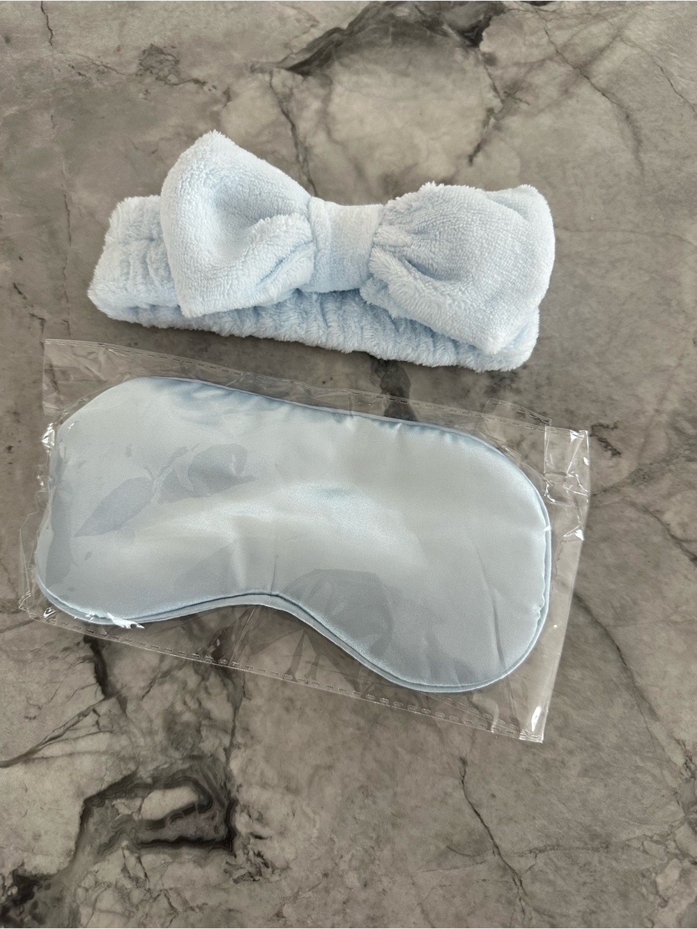 Light Blue Bow Headband & Satin Sleep Mask Set